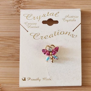 Vintage österreichische Kristall Kreationen Engel Pin goldfarben Glaube religiöser Schmuck - Bild 1 von 4