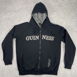 Guinness Hoodie Mens Medium Zip Up Embroidered Beer Black - Picture 1 of 10