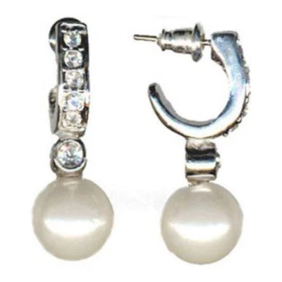 925 Серебряное покрытие полу обруч кристалл серьги 10 мм имитация жемчуга - Изображение 1 из 4