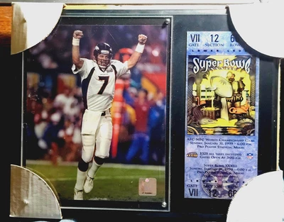 John Elway #7 Denver Broncos Foto y Boleto SuperBowl XXXIII 1999 Placa 15x12" Foto 1 de 4