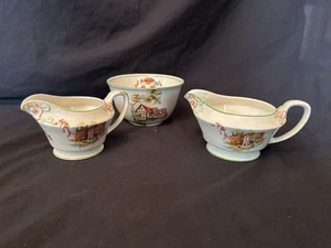 Vintage WOOD & SONS Ceramic Ann Hathaway design Milk Jug Creamer & Sugar Bowl - Picture 1 of 4