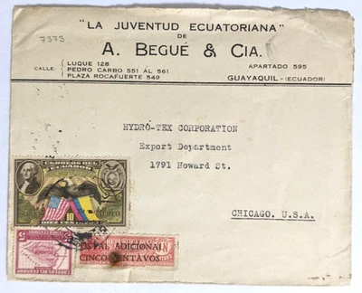 Guayaquil, EC--Chicago, US/10-C. Air Mail/5-C. Postal Tax/5-C. Issue/1938-1940s - Image 1 of 2