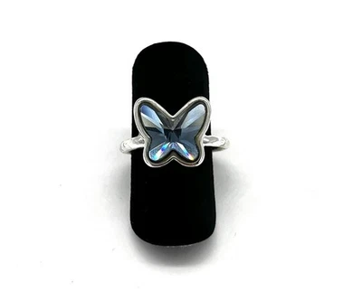 Modeschmuck Ring, blauer Farbstein, Cabochon, Schmetterling, Gr. 54 - Bild 1 von 2