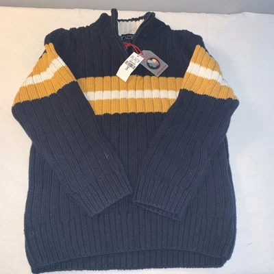 Novo com etiquetas Pulôver Masculino Azul Marinho/Dourado/Branco Tamanho 5/6 Lugar Infantil 1/4 Zíper - Imagem 1 de 4