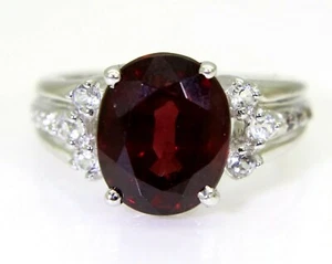 Raspberry Rhodolite & White Topaz Cluster 9ct White Gold Ring size N ~ 6 3/4 - Picture 1 of 10