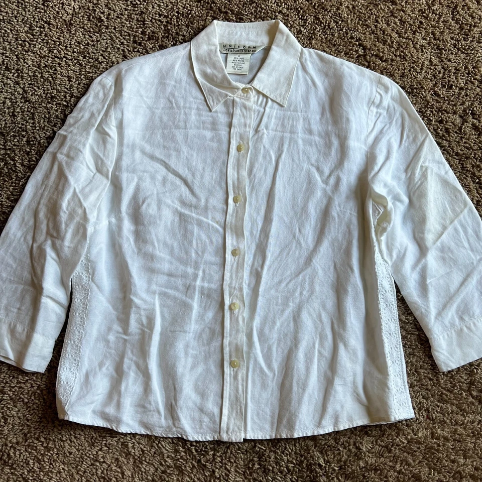 Blusa Camisa UNIFORME John Paul Richard Suelta Lagenlook Lino Mujer Blanca Talla S Foto 1 de 4