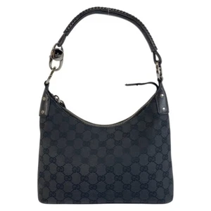 GUCCI 115002 Hobo Shoulder Bag Handbags Black SilverHardware GG canvas/leather - Picture 1 of 10