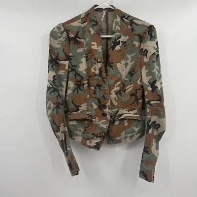 Blazer Free People Mujer 0 Verde Camuflaje Ajustado Chaqueta Botones Tejido Ejército Foto 1 de 4