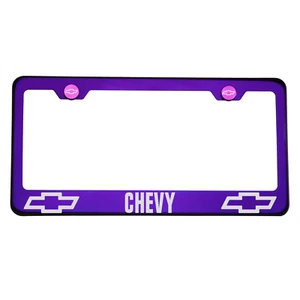 Laser Engraved Chevrolet Blue Purple Chrome License Plate Frame Stainless Steel - Imagen 1 de 10