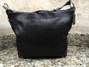 COACH Carly Black Leather Silver Hardware Large Hobo Shoulder Handbag 10616 - Picture 1 of 12
