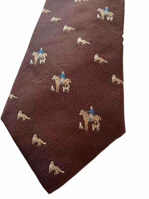 Corbata vintage Briar Pride of England Fox Hunt marrón con perros de caza Preppy Foto 1 de 4