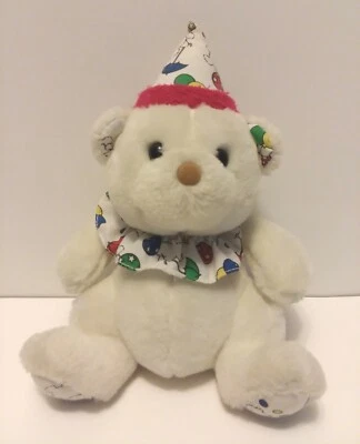 VGN Carters 10" Prestige Toy White Teddy Bear Balloons Wind Up Musical Plush - Image 1 of 4