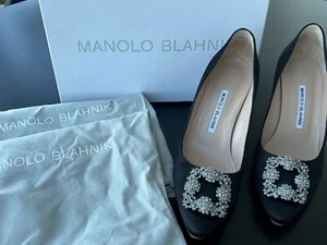 Manolo Blahnik Hangisi schwarz Satin Gr. 39 - Bild 1 von 11