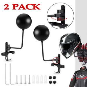 2 Pack Motorcycle 180° Degree Helmet Holder with Double Hook and Gloves Holder - Picture 1 of 8