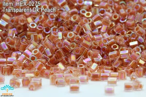Miyuki Hexagon 2 Cut 11/0 Transparent Dk.Peach Hex-0275 - Picture 1 of 1
