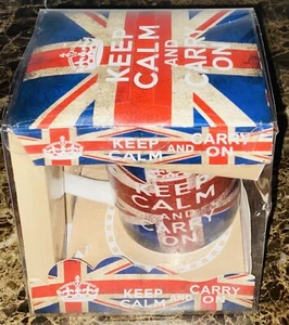 Taza de té de café de cerámica con bandera británica Keep Calm And Carry On 12 OZ Reino Unido - Imagen 1 de 5