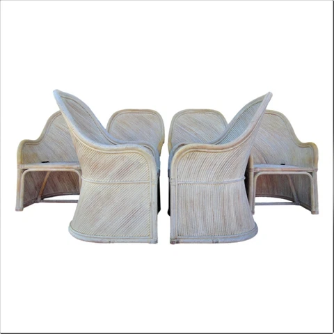 Set of Six 6 Sculptural Split Reed Dining Chairs Rattan Barrel Crespi Style Cover