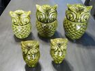 5 Piece Vintage Green Ceramic Owl Kitchen Jars and Shaker Set
