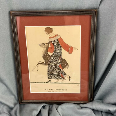Increíble impresión original de 1922 La Biche Apprivoisee en color ~ papel vergé Foto 1 de 4