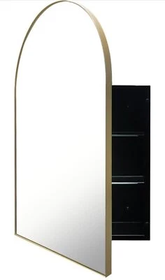 Mueble de medicina arqueado con espejo, tocador de baño dorado montado en superficie de 20”x30” Foto 1 de 4