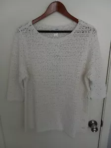 J. Jill White Cotton Open Knit Side Button Pullover Sweater Large Petite NWT - Picture 1 of 3