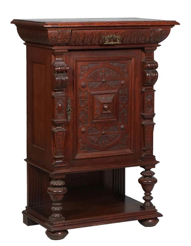 Antique Cabinet, Continental Carved Oak Renaissance Style, Relief Carved, 1800s! Cover