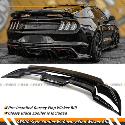 GT500 Style Spoiler W/ Smoke Gurney Flap Wicker Bill For 2015-2023 Ford Mustang - Image 1 of 4
