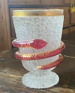 ANTICO BICCHIERE SERPENTE BOHEMIA CECO CRACKLE ROSSO con oro SERPENTE SERPENTE - Foto 1 di 7