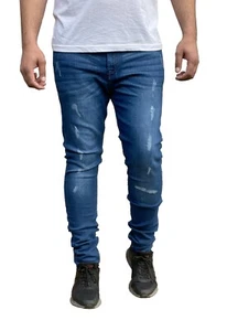 Pantalones de mezclilla ajustados para motociclista en dificultades de diseño de jeans rasgados ajustados para hombre - Imagen 1 de 3