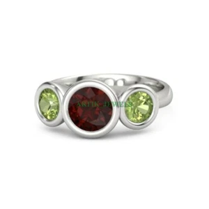 Natürlich Granat & Peridot Edelstein Mit 925 Sterlingsilber Ring für Damen 4269 - Bild 1 von 10