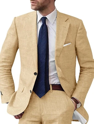 Conjunto de traje de lino transpirable al aire para hombre estilo minimalista chaqueta moderna versátil Foto 1 de 4