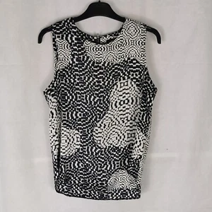 Ladies Top Size 8 TOPSHOP Black White Blouse Sleeveless Smart Day Office Work - Picture 1 of 7