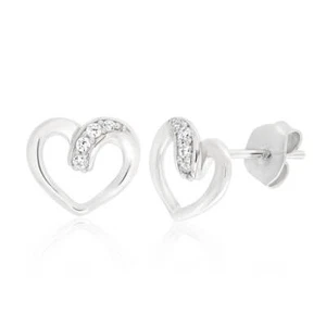 Sterling Silver Rhodium Plated Cubic Zirconia Open Heart Stud Earrings - Picture 1 of 2