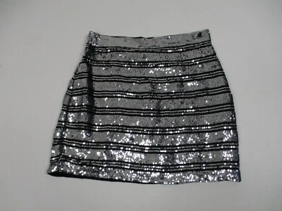 Minifalda Derek Lam 10 Crosby Talla 6 $495 Plateada Lentejuelas Rayas Seda Foto 1 de 4