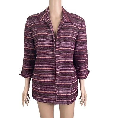 Samantha Grey Blazer Womens 16 Tweed Fabric Striped Pink Purple Open Front  - Image 1 of 4