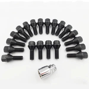 Pernos de rueda M14x1,25, 27 mm negros x 16 + cerraduras para BMW Serie 5 F10 F11 G30 G31 - Imagen 1 de 13