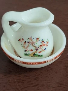 Vintage Miniature Pitcher & Bowl Japanese Floral Design 1"H - Picture 1 of 8