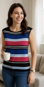Jones New York Women's Sleeveless Striped Top Size M - Picture 1 of 5