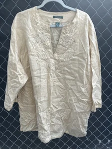 Camicetta Lauren Ralph Lauren Petite ricamata 3x 100% lino beige - Foto 1 di 6