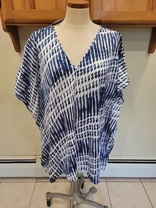 Michael Kors 2X blusa top blu e bianco tunica scollo a V scuro mezzanotte - Foto 1 di 10