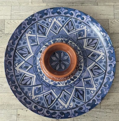Tommy Bahama Blue Spanish Tile Chip & Dip Round Server 15" Melamine  - Image 1 of 4