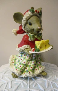 Lenox Christmas Ornament Female Mouse Carrying Plate of Cheese Red Cape & Hat - Picture 1 of 10