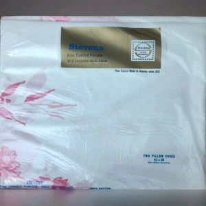 Federa STEVENS anni 60 bianca con fiori rosa floreale 42x38 NOS Utica Mohawk - Foto 1 di 9
