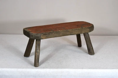 Taburete de madera vintage banco de madera rústico granja taburete de pie de madera primitiva Foto 1 de 4