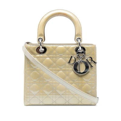 Cartera de cuero auténtica Dior mediana charol Cannage dama Dior marrón beige Foto 1 de 4