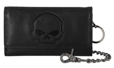 Harley-Davidson Men's Skull Embossed Trucker Biker Chain Leather Wallet, Black - image 1 of 4