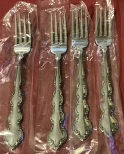 Oneida Deluxe MOZART 4 Dinner Forks Unused 7 1/4" Stainless USA Flatware - Picture 1 of 2