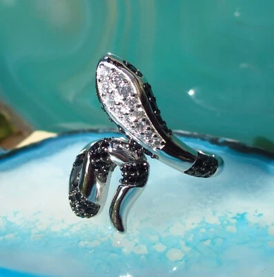 Ω Ring Schlange schwarz weiß Sterling Silber 925 Gr. 17,5 - Bild 1 von 4