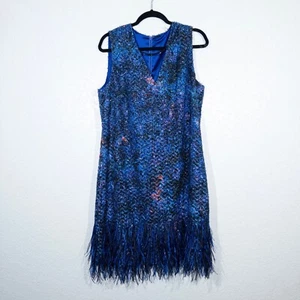 New Elie Tahari Prussian Purple Ostrich Feather Lyra Dress Size 14 - Picture 1 of 8