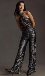 NEW/NWT Anthropologie Maeve Sequin Sparkly Jumpsuit 16 Retail $228 pockets sexy